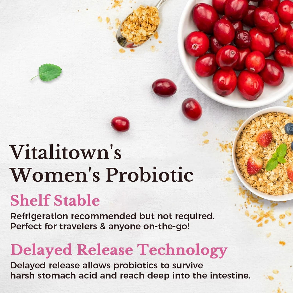 Vitalitown Probiotics for Women 120 Billion Cfus, 30 Strains, with Prebiotics & Digestive Enzymes & Cranberry, Gut & Vaginal Health, Vegan 30 (Pack of 1) Delayed Release Caps