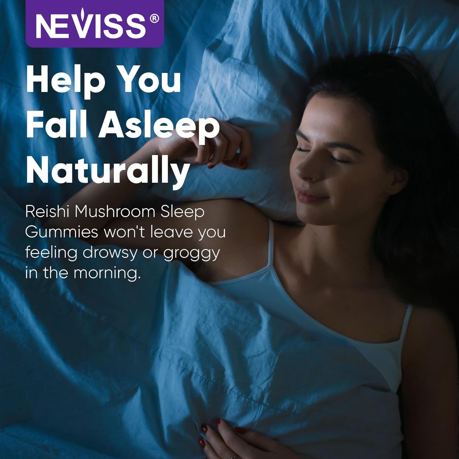NEVISS Reishi Mushroom Sleep Gummies - Melatonin Free Sleep Gummies for Adult | Reishi, Saffron, Magnesium, GABA & Chamomile - Non-Habit Forming, Help for Deep Relaxation - Vegan, Berry Flavor, 1Pack