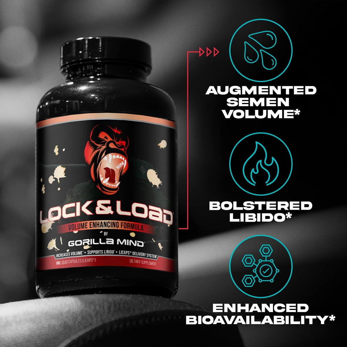 Gorilla Mind Lock & Load® - Semen Volume & Quality Support | Libido · Erection Quality · Pleasure | Sunflower Lecithin, Pygeum, L-Lysine | Licaps® Delivery | 180 Capsules