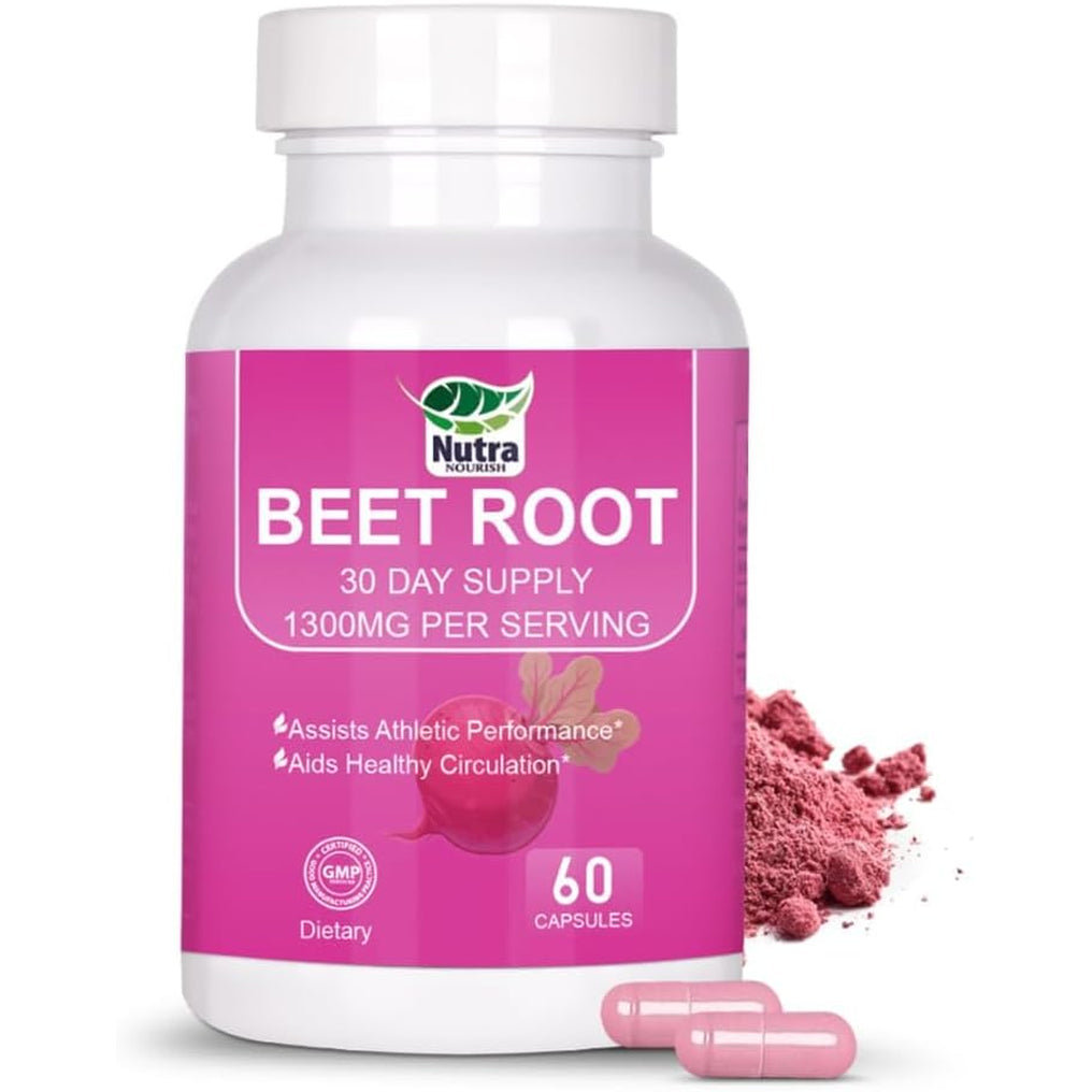 Beet Root Capsules Organic - 1300Mg Beetroot Powder Capsules for Natural Energy - 60 Vegan Beetroot Supplement Supports Blood Pressure, Athletic Performance, Digestive, Immune System (Beetroot)