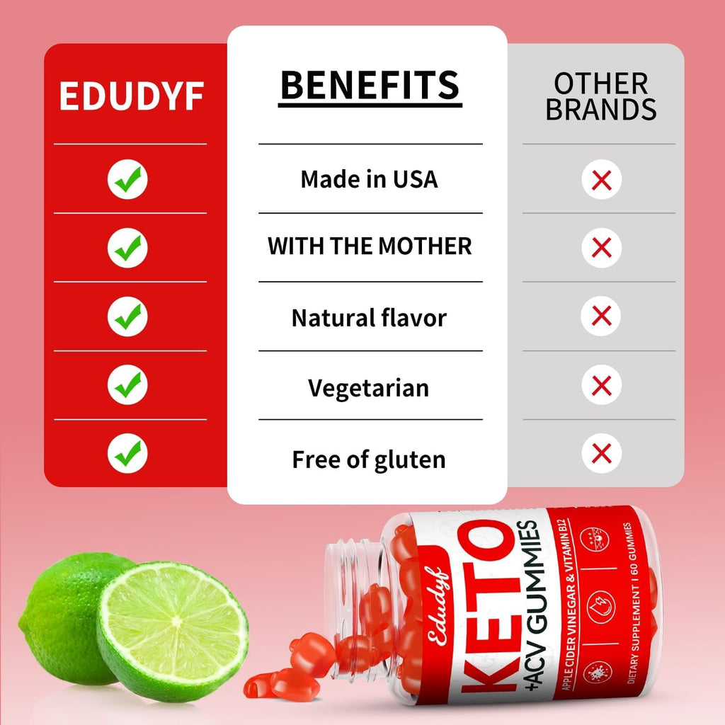 Keto ACV Gummies - 60 Count Gluten-Free, Gelatin-Free Apple Cider Vinegar Gummies with B12 for Keto Support, Vegetarian, Unique Flavor, Convenient Bottled Supplement for Men & Women