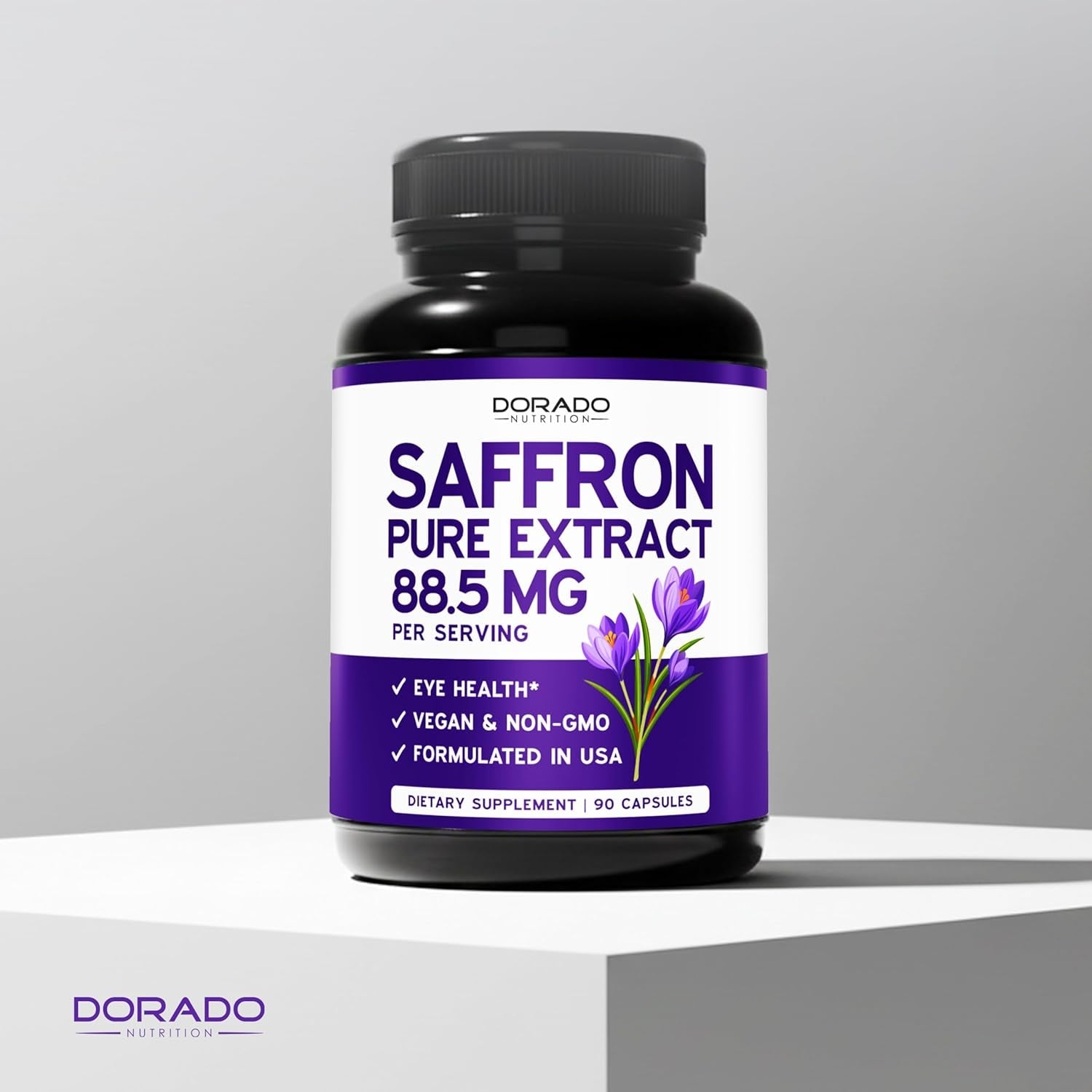 Saffron Supplements for Mood, Energy & Vision Support (3 Month Supply) Pure Saffron Extract 88.5Mg per Serving - Vegan Safe, Gluten Free, Third Party Tested & Non GMO - USA Made (90 Veggie Capsules)