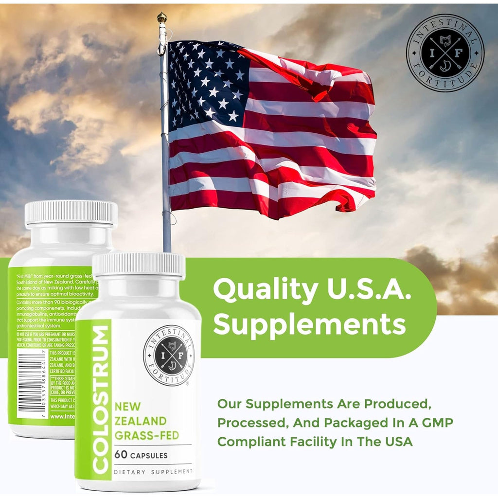 Intestinal Fortitude 100% Grass Fed New Zealand Cows Colostrum Capsules, Grassfed, Hormone Free, GMO Free, Optimal Gut Health and Immune System Support, Leaky Gut, IBD, 500 Mg Capsules, 60 CT