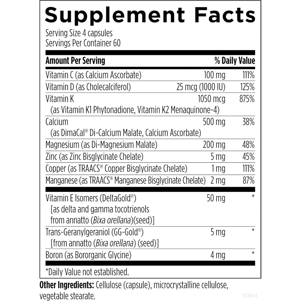 Designs for Health Osteoforce - Premium Bone Support Supplement - Highly Absorbable Nutrients - Calcium Malate, Magnesium, Zinc Bisglycinate Chelate, Vitamins D + K - Non-Gmo, Soy Free (240 Capsules)
