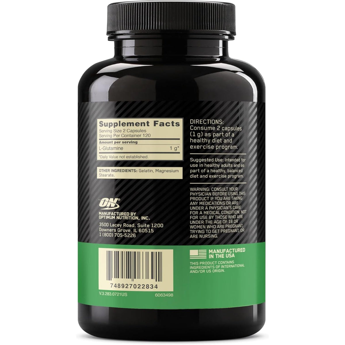 Optimum Nutrition L-Glutamine Muscle Recovery Capsules, 1000Mg, 240 Count (Package May Vary)