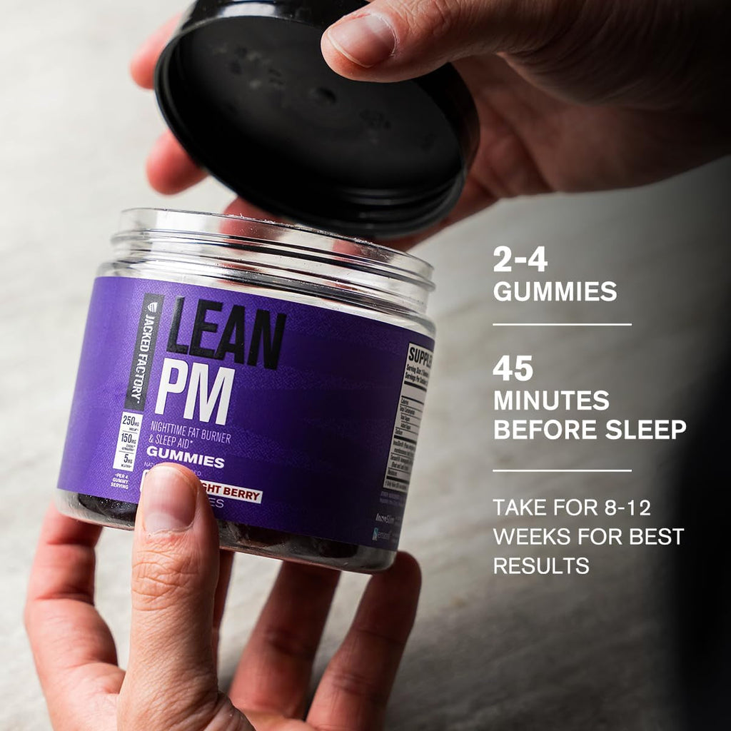 Jacked Factory Lean PM Weight Loss Gummies - Night Time Fat Burner & Appetite Suppressant Sleep Supplement with Melatonin & Ashwagandha - 60 Metabolism Gummies, Midnight Berry