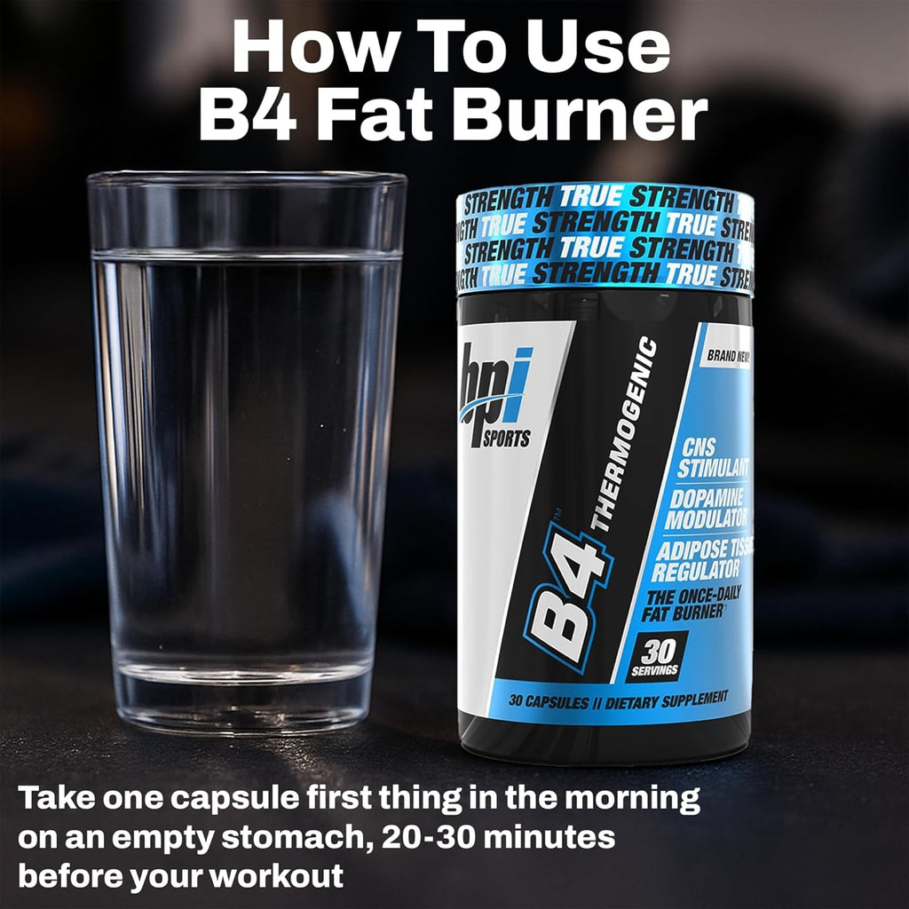 BPI Sports B4 – Extra Strength Natural Fat Burner for Women & Men – Keto-Friendly Fat Burner Capsules, Weight Loss & Appetite Control -Caffeine, Niacin, Quercetin, Yohimbine – 30 Servings – 710Mg