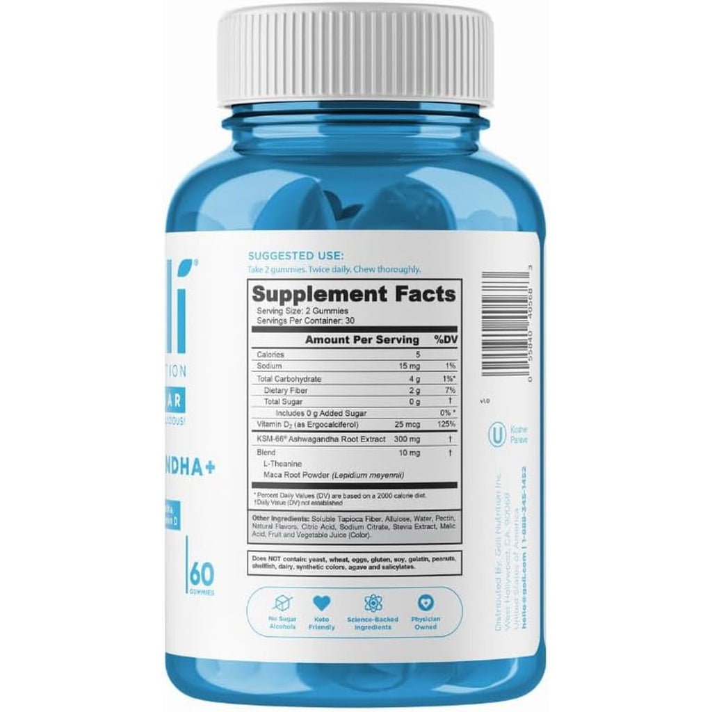 Goli Zero Sugar Ashwagandha Gummies with KSM-66, L-Theanine, Maca and Vitamin D - No Sugar Alcohols - Vegan, Keto-Friendly, Non-Gmo