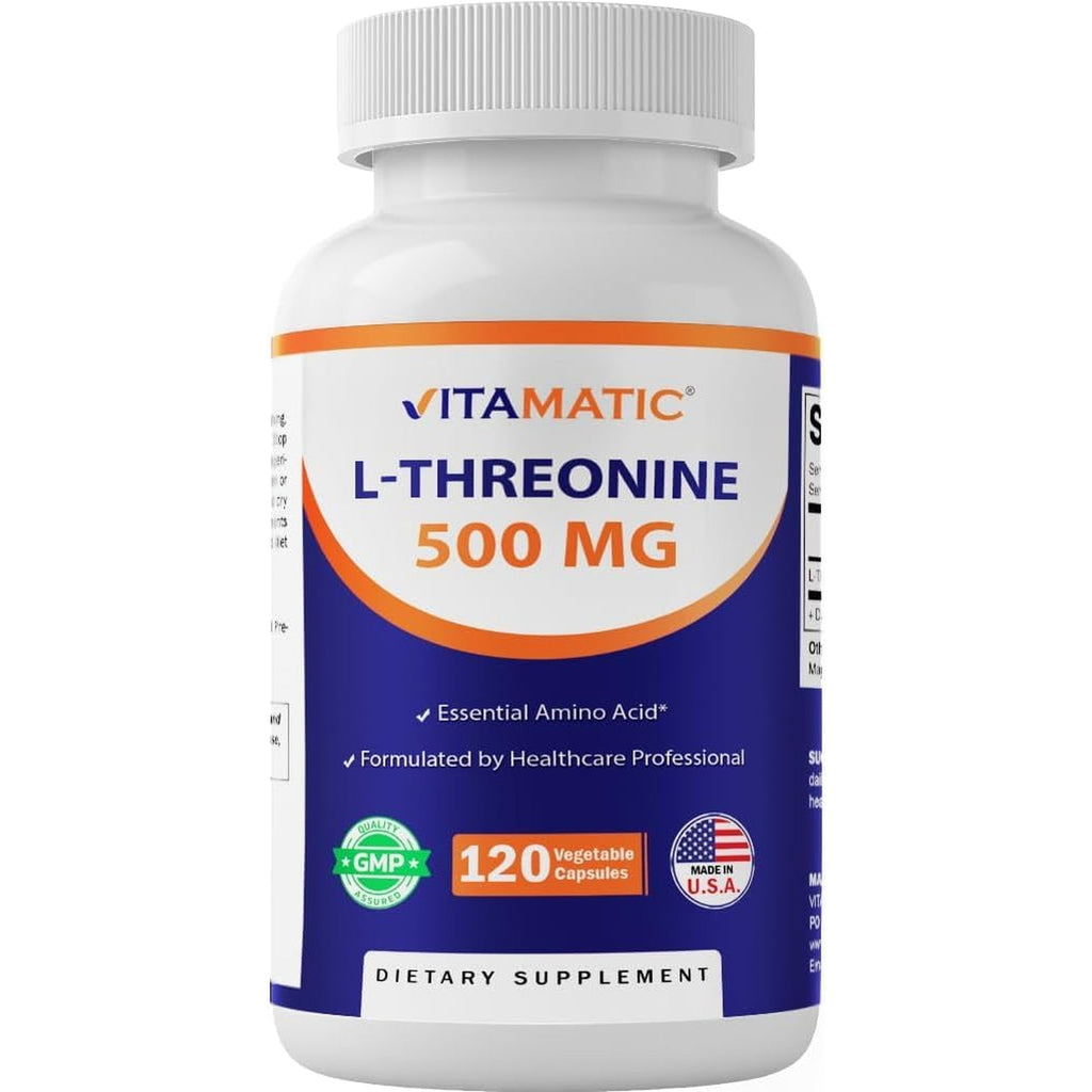 Vitamatic L-Threonine 500Mg – 120 Vegetable Capsules Promotes Healthy Liver, Cardiovascular & Structural Function