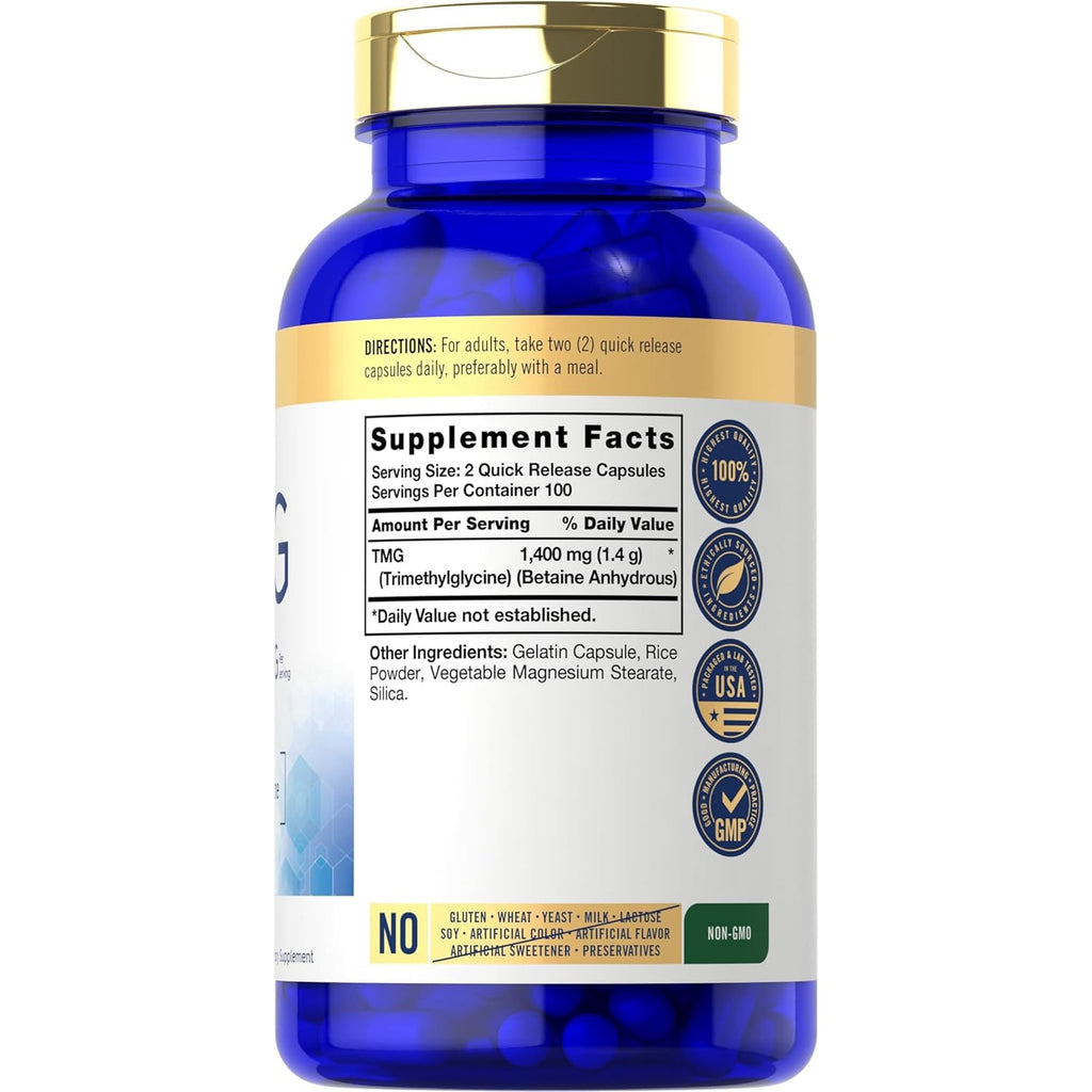 Carlyle TMG Supplement | 1400Mg | 200 Trimethylglycine Quick Release Capsules | Non-Gmo & Gluten Free