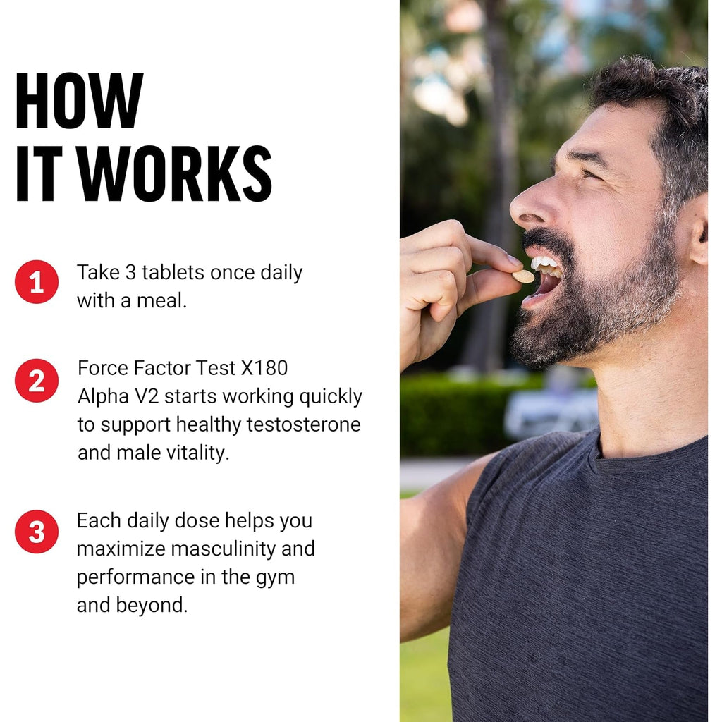 Force Factor Test X180 Alpha V2 T-Support for Men, T-Supplement to Help Build Strength, Boost Nitric Oxide, and Support Daily Performance, 120 Tablets