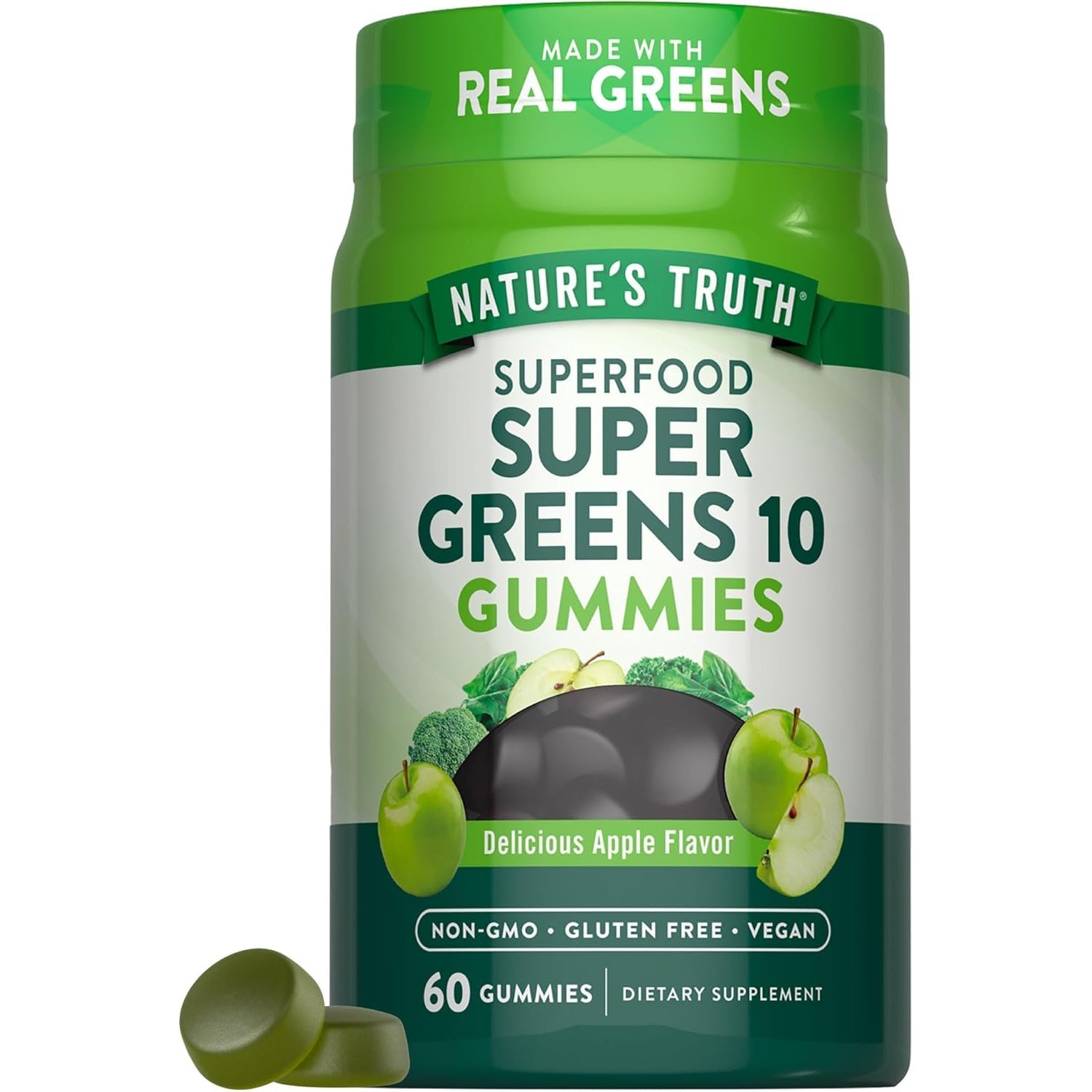 Nature'S Truth Super Greens Gummies | 60 Count | Vegan & Non-Gmo Supplement | Made with Real Greens | Apple Flavor