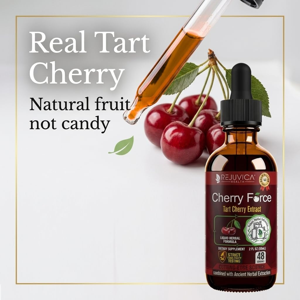 Rejuvica Health Cherry Force Montmorency Tart Cherry Liquid Drops 2 Fl Oz | Joint & Uric Acid Support | Helps with Inflammation, Sleep & Recovery | High Absorption Liquid Extract | Vegan Supplement