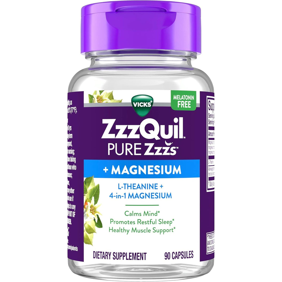 Zzzquil Pure Zzzs, +Magnesium Capsules, L-Theanine and Magnesium, Sleep Aid, 4-In-1 Magnesium: Citrate, Bisglycinate, Oxide, and Carbonate, Sleep Aids for Adults, 90 Sleep Capsules