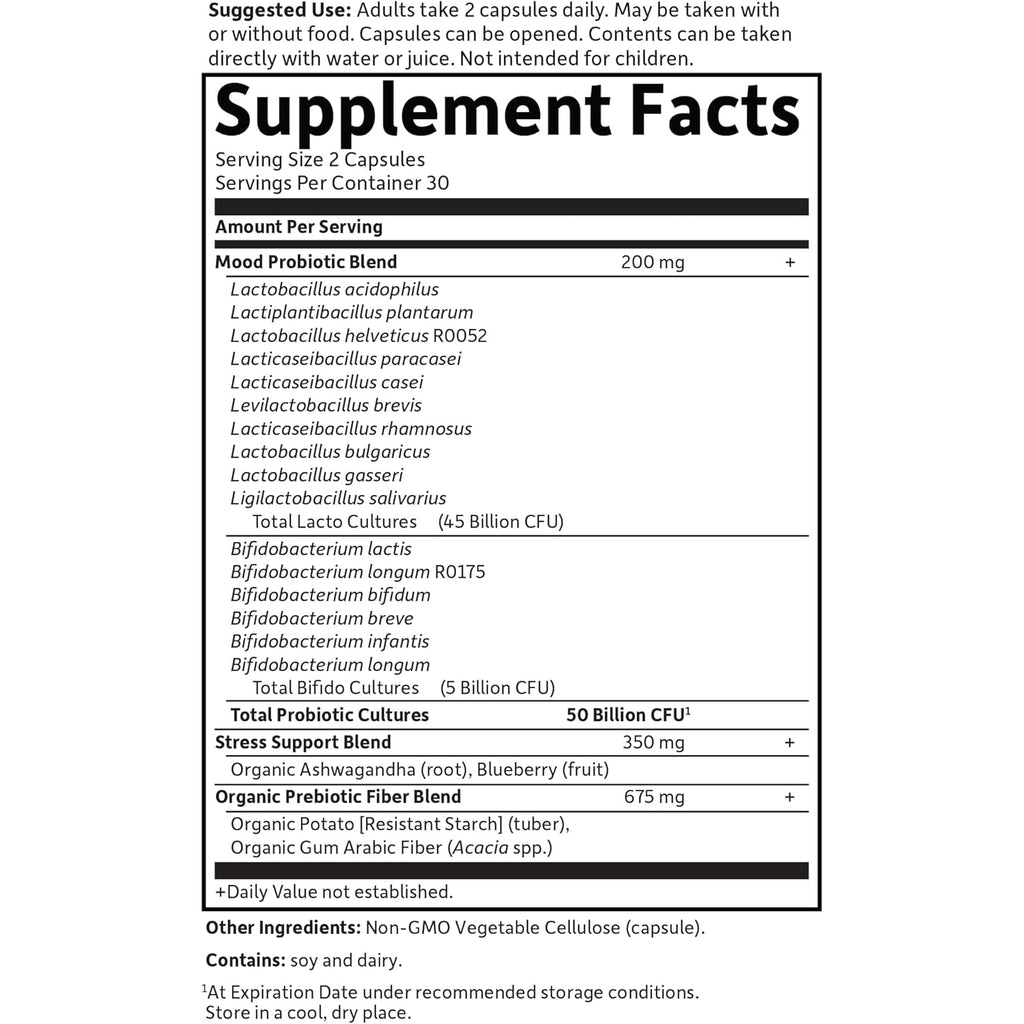Garden of Life Dr. Formulated Probiotics Mood+ - 50 Billion CFU - Supports Relaxation & Digestive Health - Shelf Stable - 60 Vegetarian Capsules