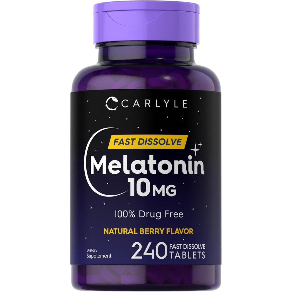 Carlyle Melatonin 10Mg Fast Dissolve Tablets | 240 Count | Berry Flavor | 100% Drug Free | Vegetarian, Non-Gmo, Gluten Free Supplement