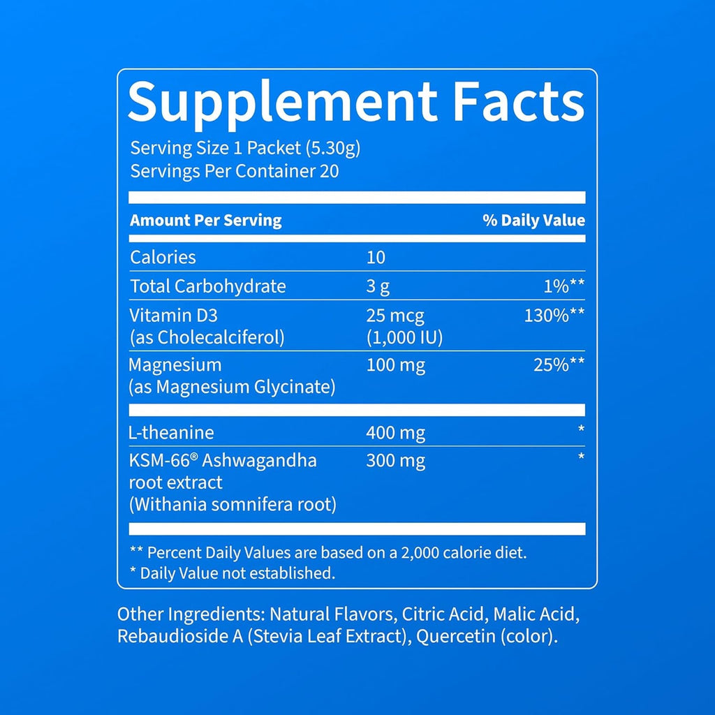 Nello Supercalm Powdered Drink Mix, Cortisol Reducer* and Sleep Aid Supplement, L Theanine, Ksm-66 Ashwagandha, Magnesium Glycinate, Vitamin D 3, No Sugar, Non GMO, on the Go, 20 Ct, Lemon Lime