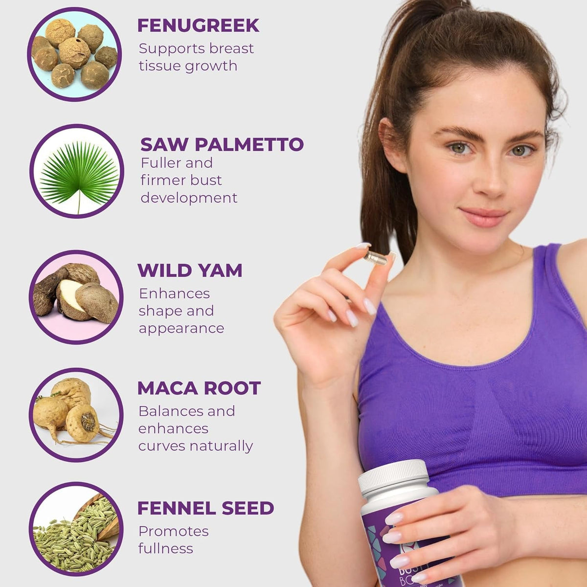 Busty Boost Breast Enhancement Pills - Enhancement & Enlargement Pills for Bigger Boobs & Growth. Natural Fenugreek, Saw Palmetto & Maca Formula. Fuller, Firmer Breasts in 1-2 Months – Made in USA