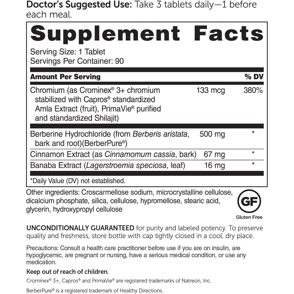 Dr. Whitaker’S Berberine Glucogold Supplement with 1500 Mg per Day of Berberpure Berberine, Concentrated Cinnamon, Crominex Chromium and Banaba Leaf Extract (90 Tablets)