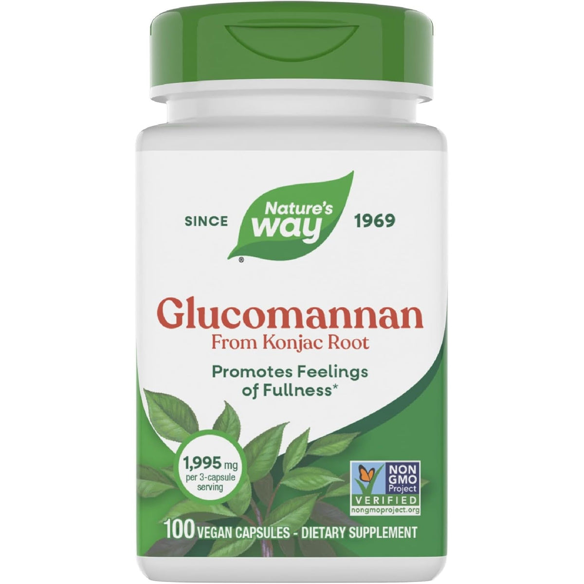 Nature'S Way Herbal Glucomannan from Konjac Root Capsules, Promotes Feelings of Fullness*, 1,995 Mg per 3-Capsule Serving, Non-Gmo Project Verified, Vegan, 100 Capsules (Packaging May Vary)
