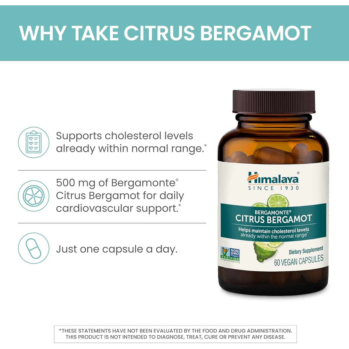 Himalaya Citrus Bergamot, Herbal Supplement for Daily Wellness, Vegan, Gluten Free, 500 Mg Bergamonte® Extract, 60 Capsules