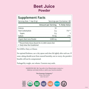 PURE SYNERGY Organic Beet Juice Powder | Pre-Workout Supplement | Organic Beet Root Juice Powder | for Healthy Circulation, Exercise, and Detoxification (6.4 Oz.)