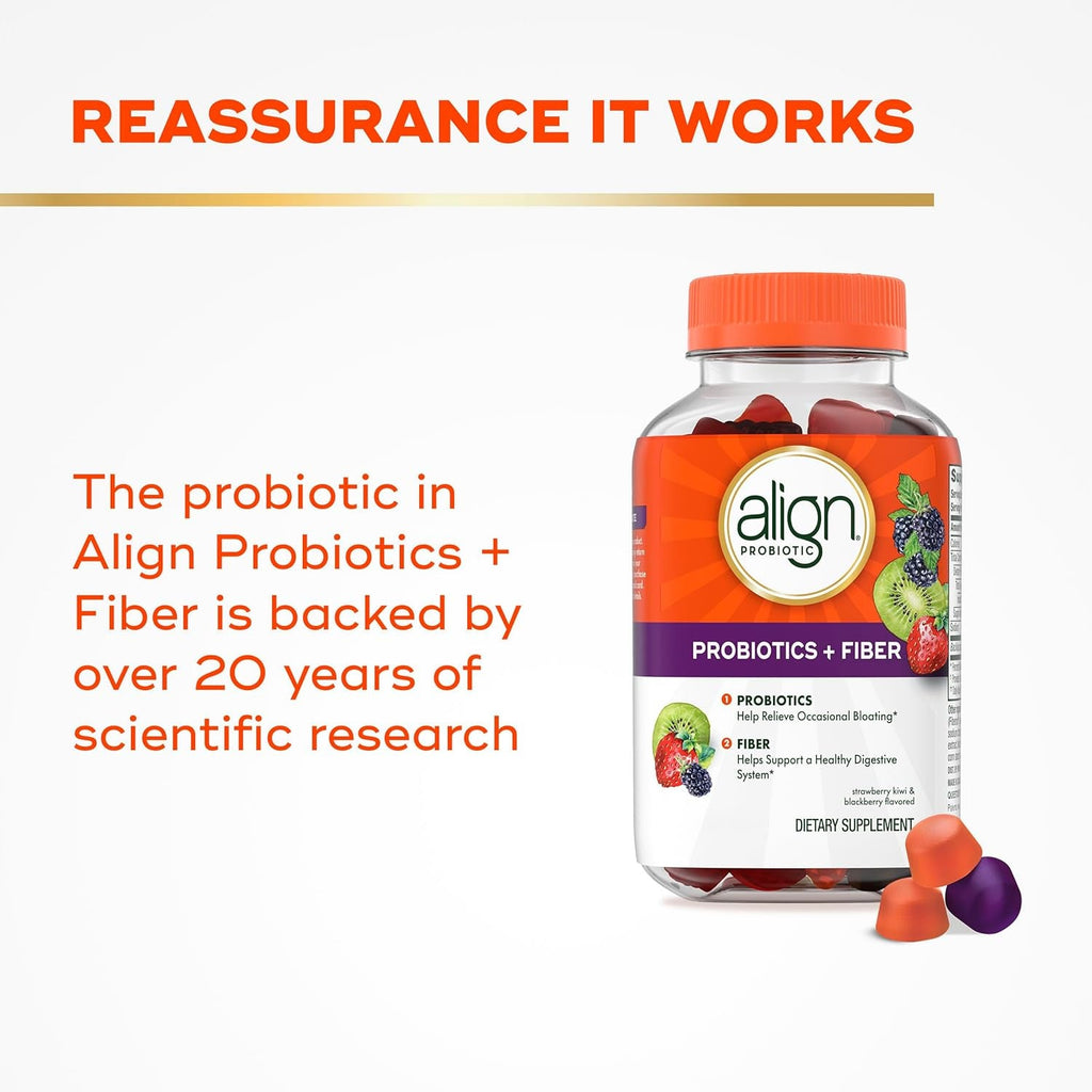 Align Probiotic, Probiotics + Fiber Gummies, Probiotics Help Relieve Occasional Bloating*, Fiber Helps Support a Healthy Digestive System*, #1 Doctor Recommended Probiotic Brand‡, 90 Gummies