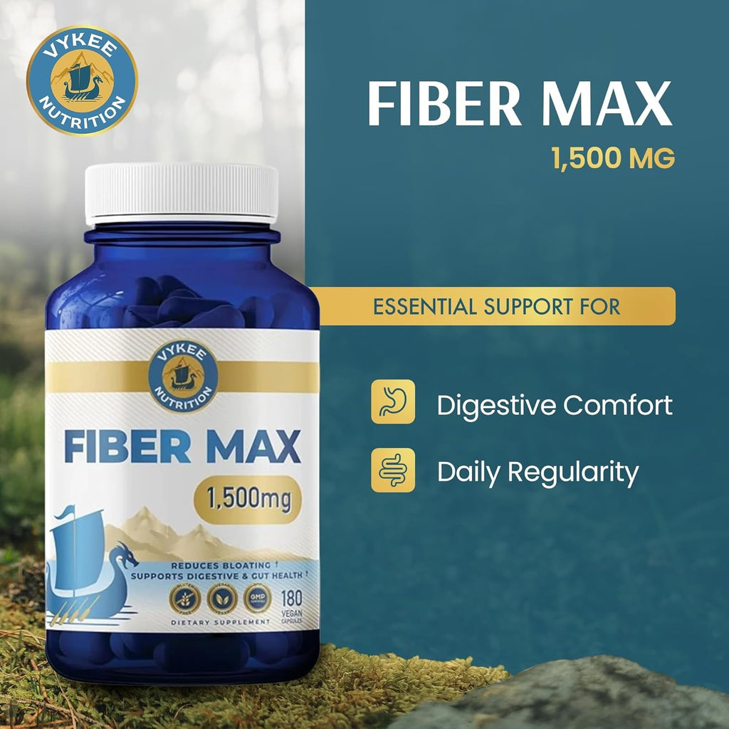 Vykee Nutrition Advanced Fiber Complex – Psyllium Husk, Aloe Vera, Chia & Flax Seed | Vegan, Non-Gmo | Supports Digestive Health, Regularity & Gut Wellness | 180 Capsules