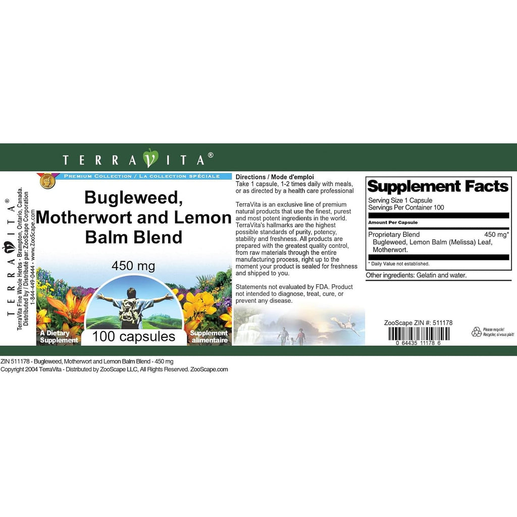 Terravita Thyroid Support - Bugleweed, Motherwort and Lemon Balm - 450 Mg (100 Capsules, ZIN: 511178)