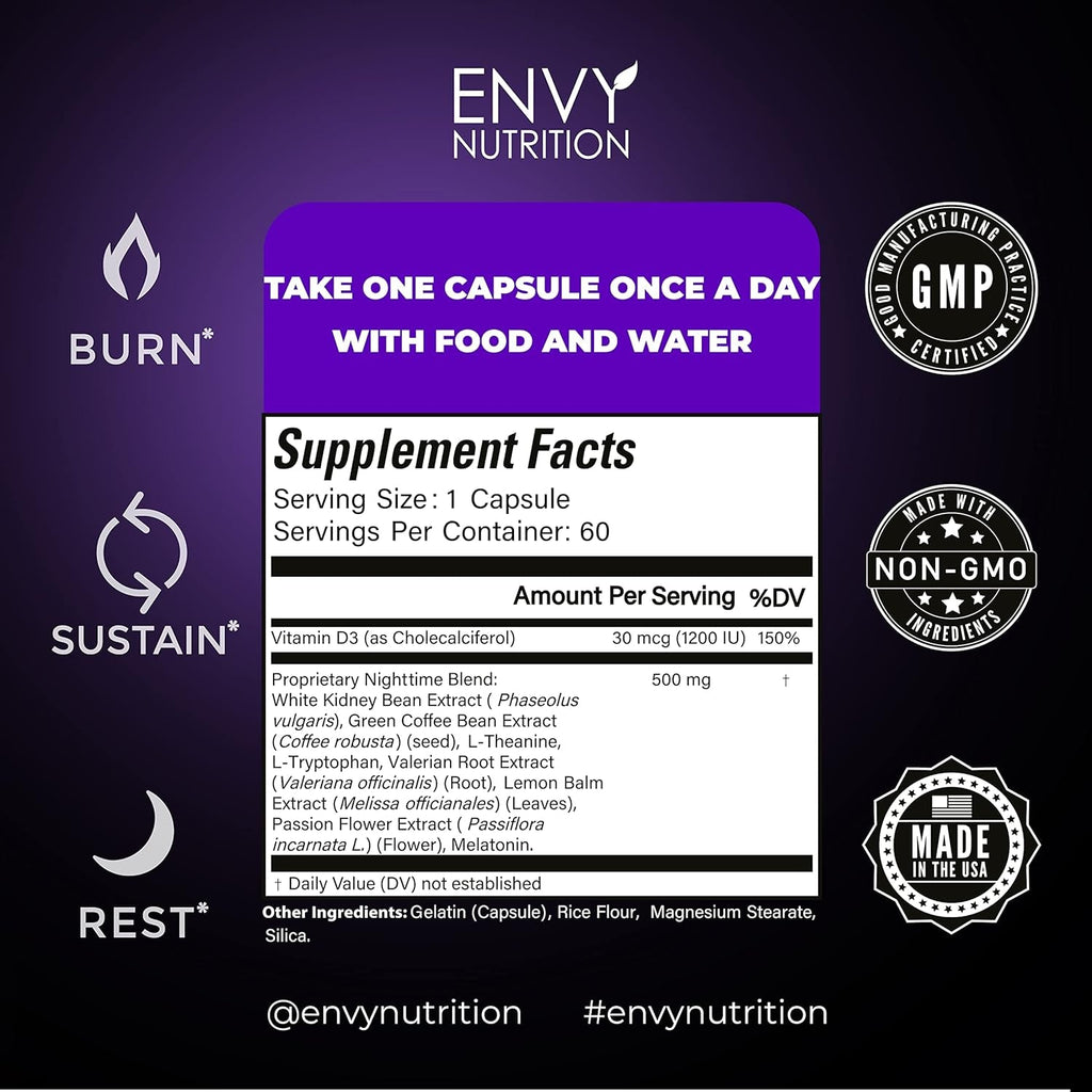 Night Time Fat Burner Supplements with Green Coffee Bean Extract - 60 Capsules