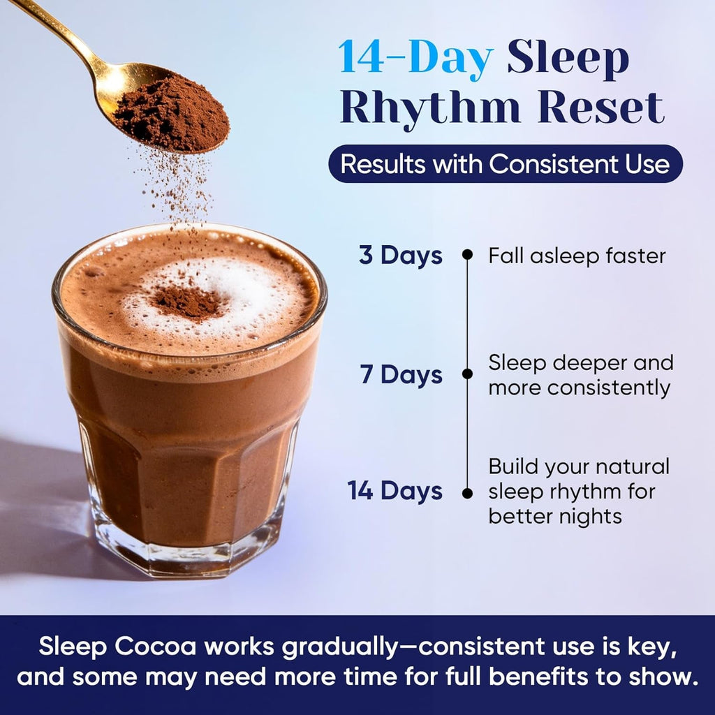 Mushroom Hot Cocoa Powder with Magnesium Glycinate, Natural Sleep Aid with Reishi & L-Theanine for Adults, 12 Superfoods, Melatonin 3Mg, Unsweetened Hot Chocolate Drink Mix for Sleep, 30 Servings