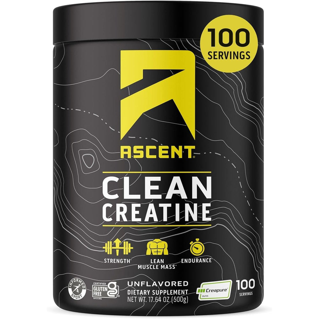Ascent Clean Creatine Monohydrate Powder - 5G per Serving, Creapure Creatine Supplement - Unflavored, 100 Servings
