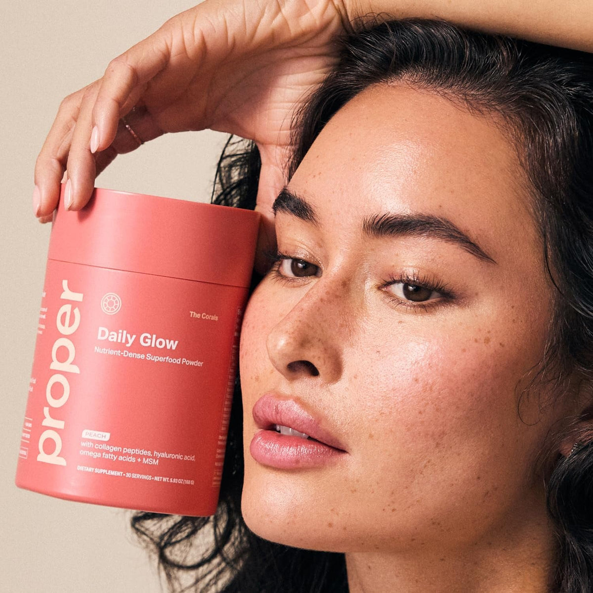 Proper, the Corals Daily Glow Beauty Blend - Nutrient Dense Superfood Powder with Collagen Peptides, Hyaluronic Acid Powder, Vitamin C, and MSM. Hair, Skin, Nail Vitamin Supplement for Women & Men