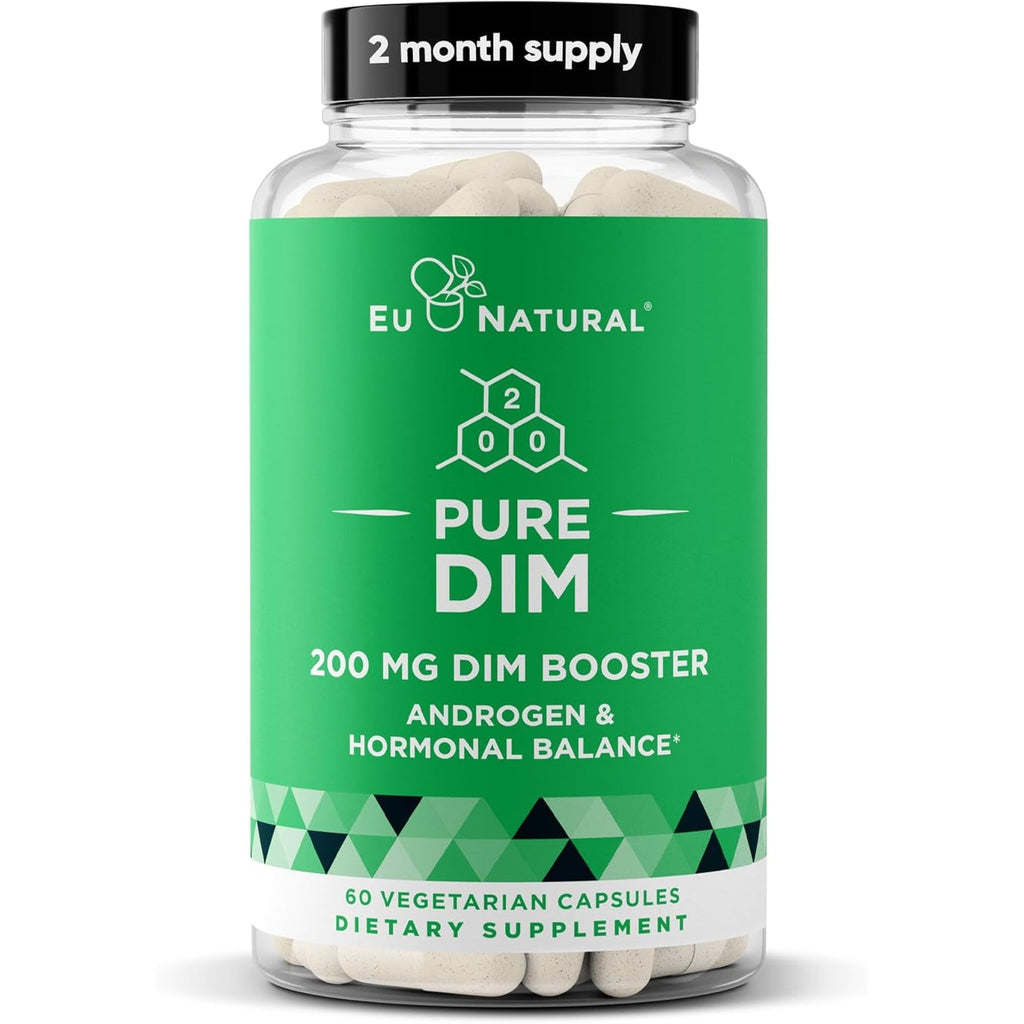 DIM Supplement Pure 200 Mg for Women or Men - Estrogen Hormone Balance Supplement for Energy, Fatigue, Stress, Menopause, Hot Flashes - Enhanced Bioavailability Bioperine - 60 Vegan Soft Capsules