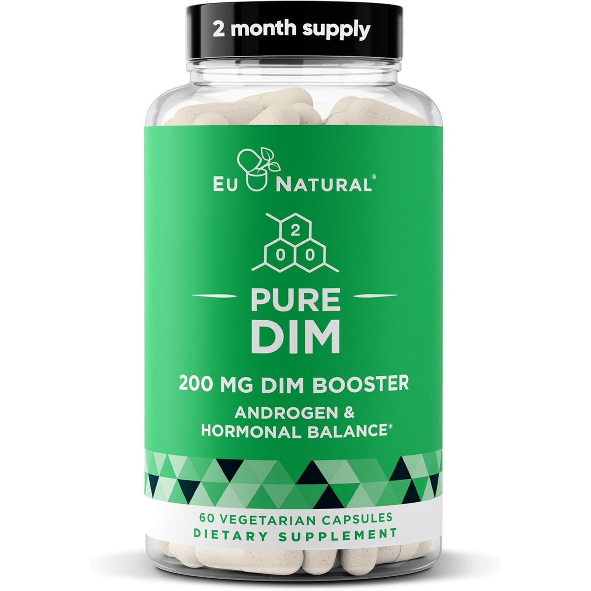 DIM Supplement Pure 200 Mg for Women or Men - Estrogen Hormone Balance Supplement for Energy, Fatigue, Stress, Menopause, Hot Flashes - Enhanced Bioavailability Bioperine - 60 Vegan Soft Capsules