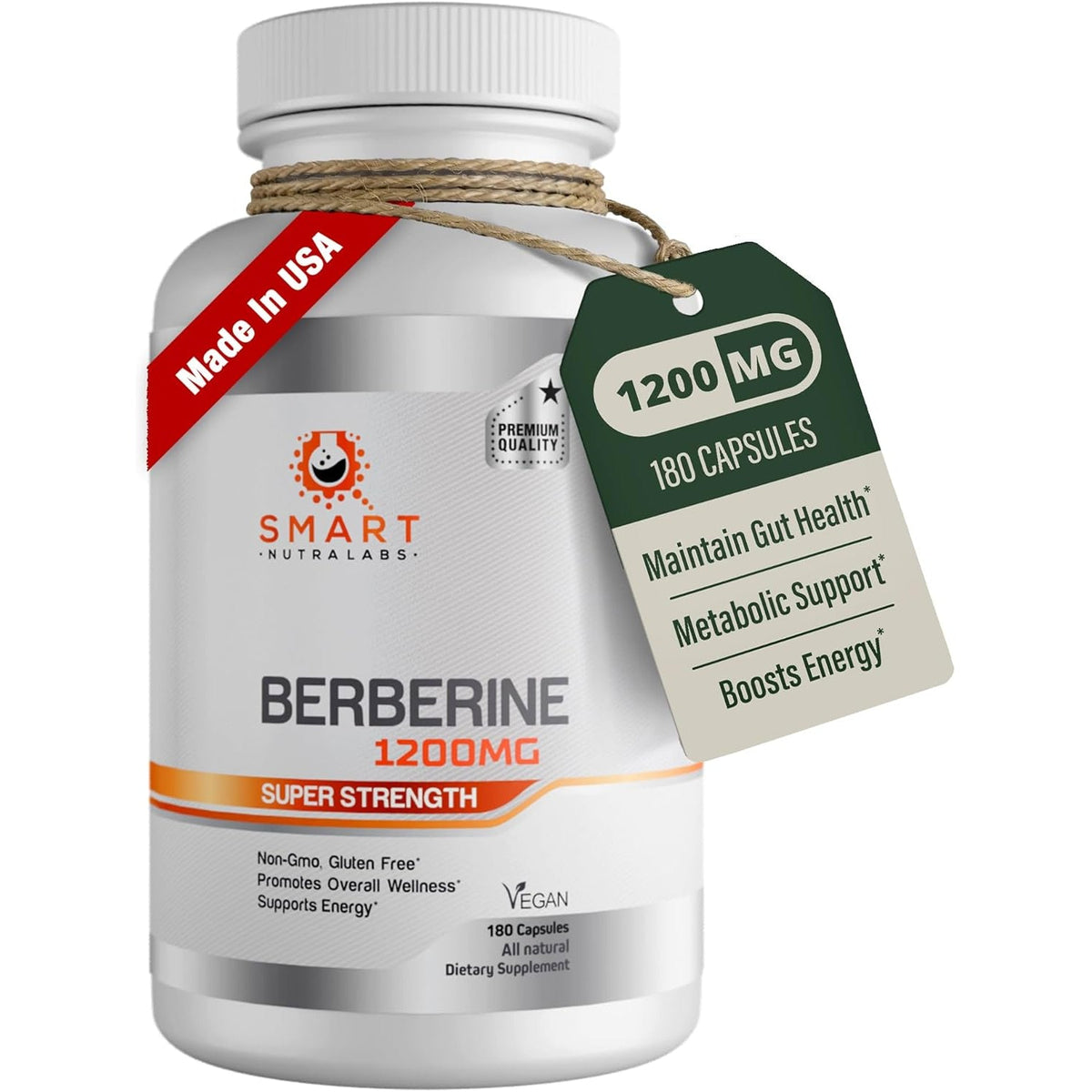 Smart Nutra Labs Premium Berberine HCL 1200Mg- 180 Vegan Capsules, 100% Pure Berberine Supplement- Non-Gmo, Gluten Free