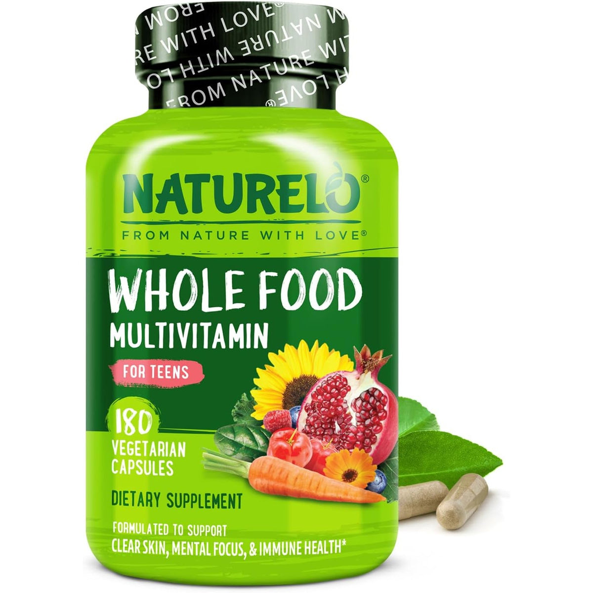 NATURELO Multivitamins for Teenage Girls/Boys, 180 Capsules, Whole Food Multivitamin with Minerals, Non-Gmo, Vegetarian