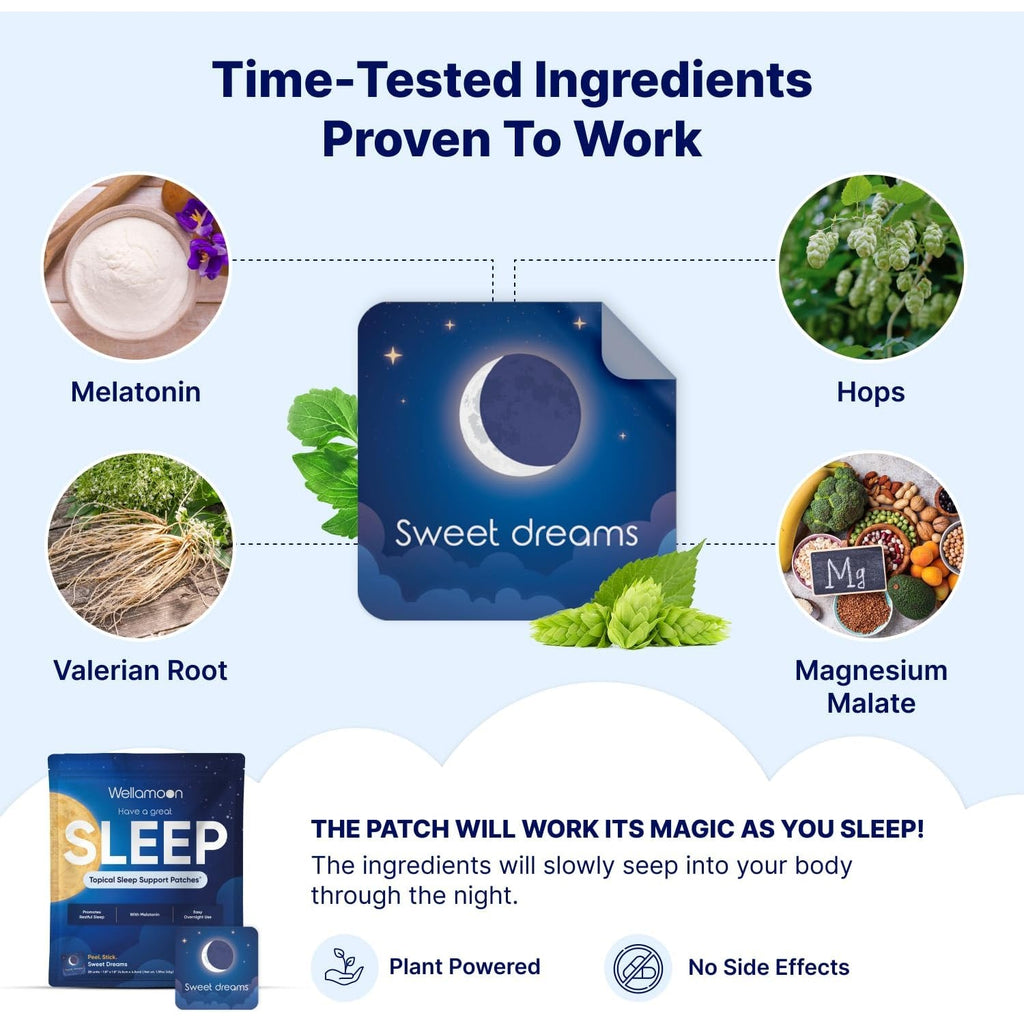 Wellamoon Original Sleep Patches for Adults Extra Strength | Easy-To-Apply Sleep Patch with Melatonin & Valerian | Relax & Wake up Refreshed | Long-Lasting Night Comfort for Men & Women | 28 Patches