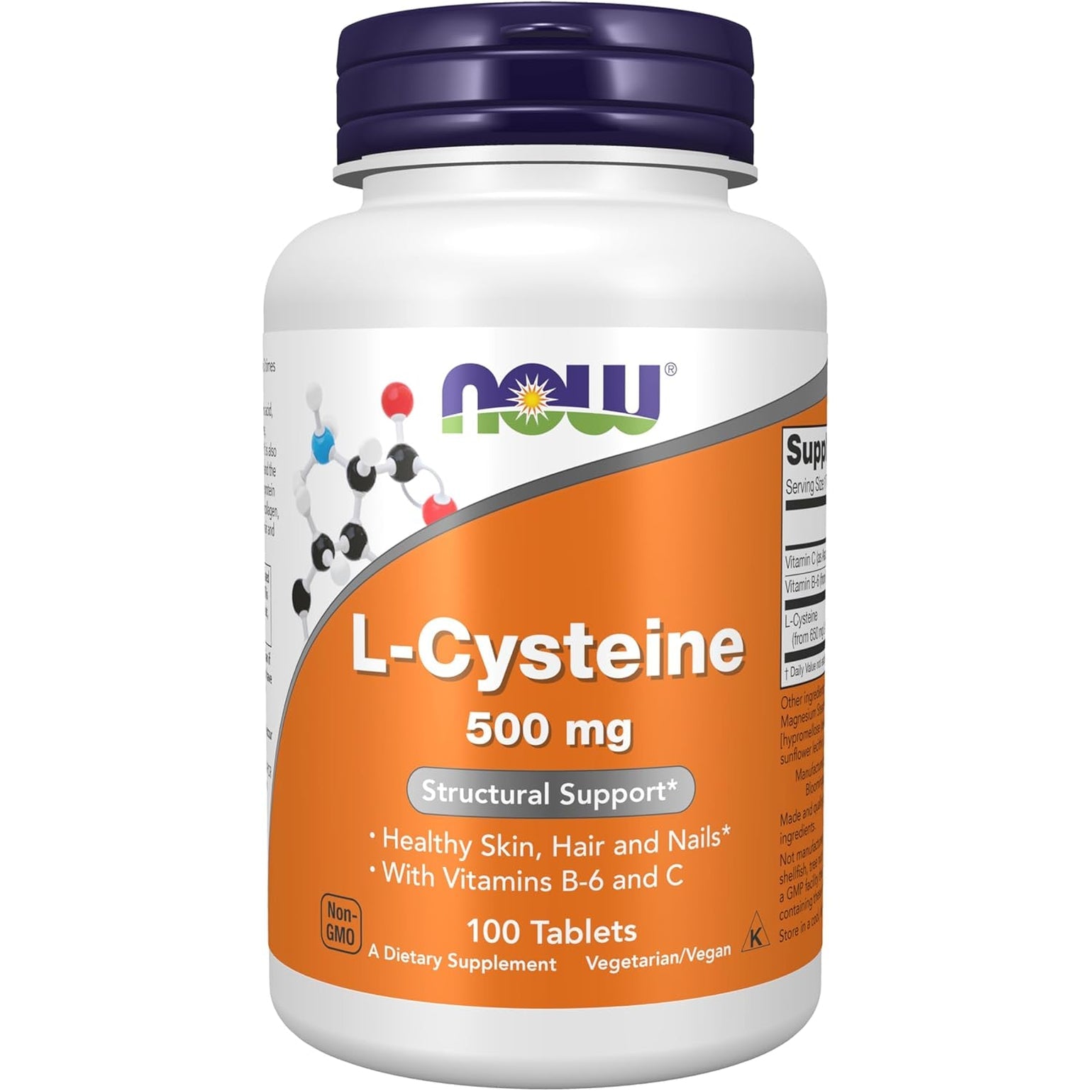 NOW Foods Supplements, L-Cysteine 500 Mg with Vitamins B-6 and C, Structural Support*, 100 Tablets