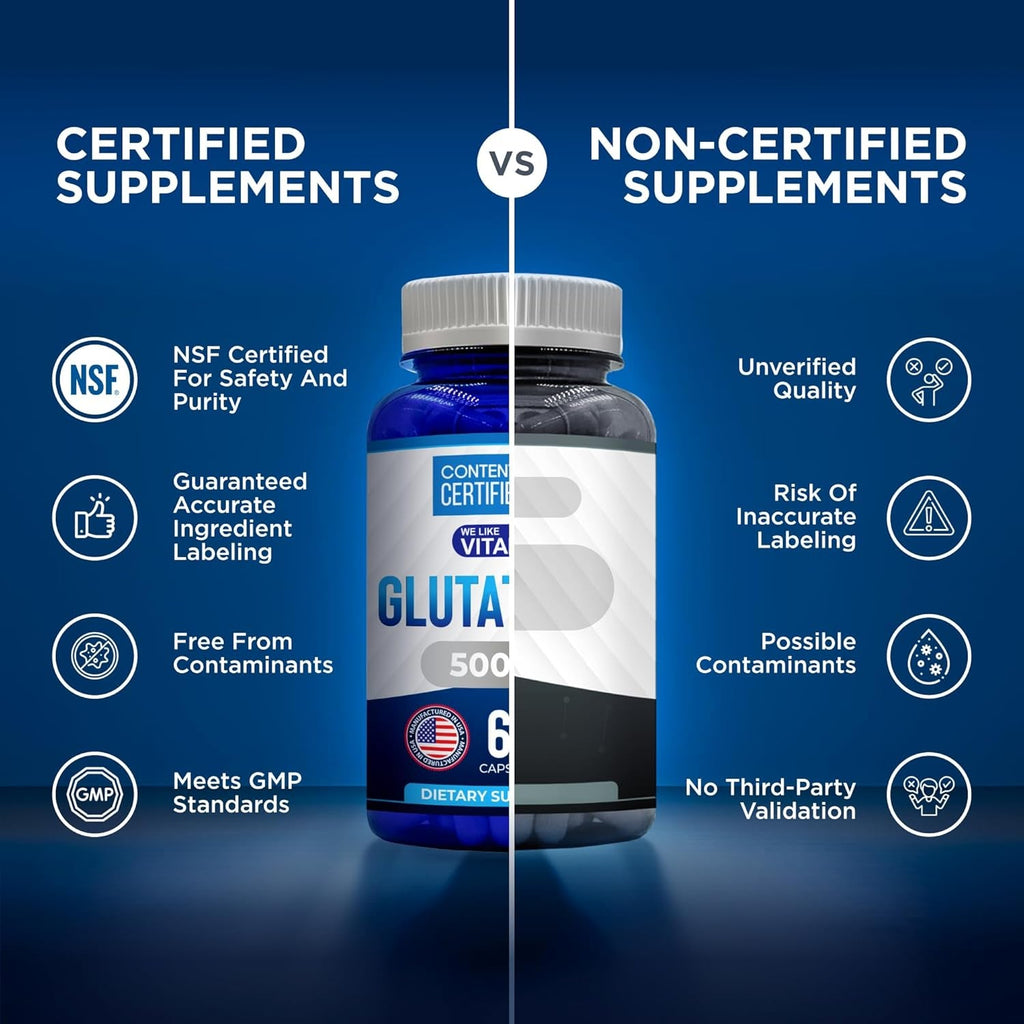 We like Vitamins NSF Certified Glutathione Supplement 500Mg - 60 Capsules of Reduced L-Glutathione for Antioxidant & Immune Support - Manufactured in USA