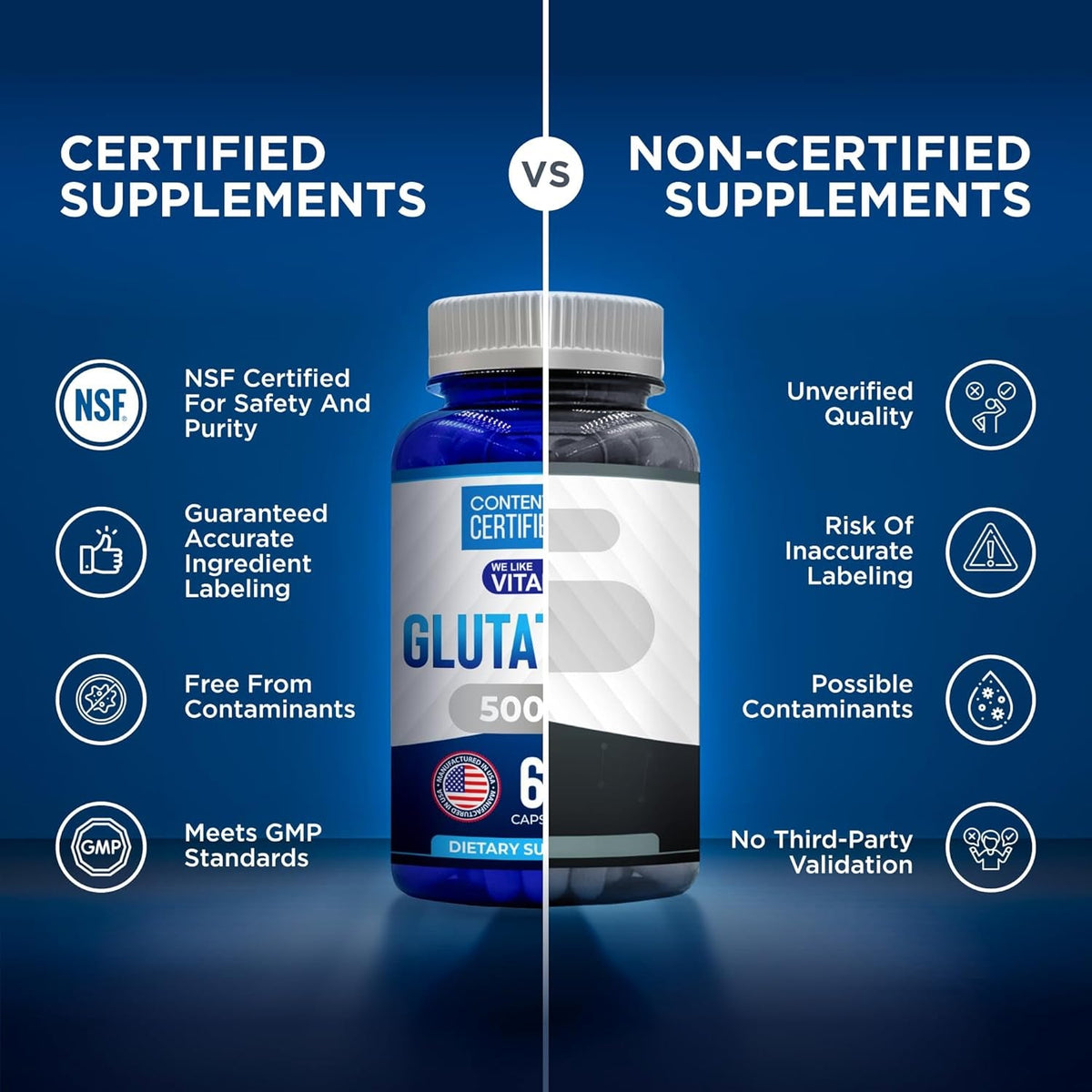 We like Vitamins NSF Certified Glutathione Supplement 500Mg - 60 Capsules of Reduced L-Glutathione for Antioxidant & Immune Support - Manufactured in USA