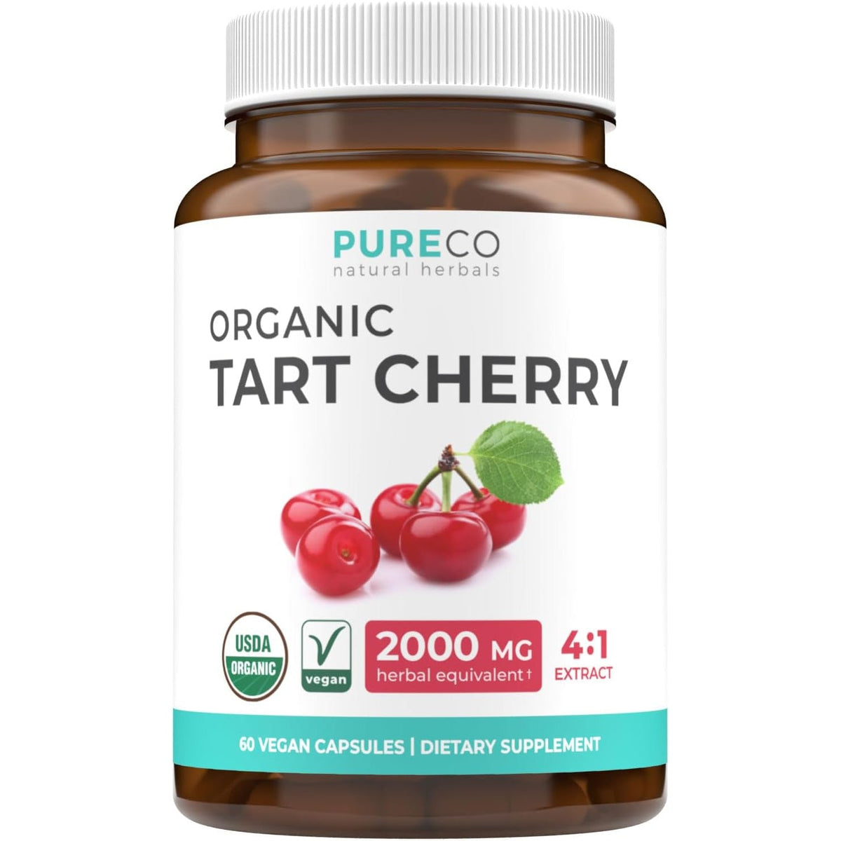 Organic Tart Cherry Capsules - High Strength Organic Tart Cherry 500Mg 4:1 Extract- 1 Capsule per Serving for Uric Acid Support - Vegan Non-Gmo & Made in the USA (2 Months Supply)
