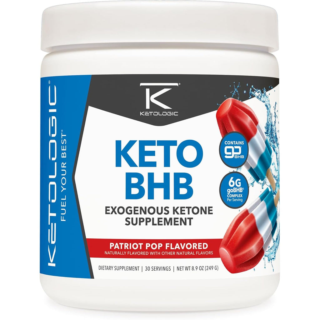 Ketologic Keto BHB (Patriot Pop Flavor) 30 Servings - Exogenous Ketone Supplement with Gobhb, Beta-Hydroxybutyrate Salts