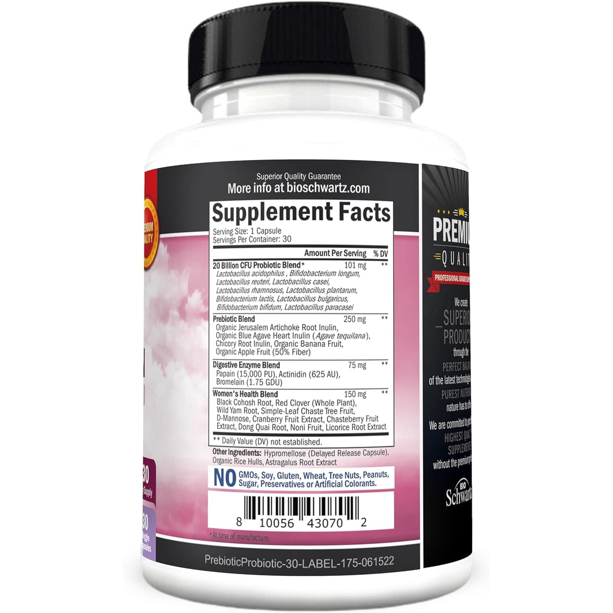 Prebiotics and Probiotics for Women - for Gut, Vaginal and Immune Health Support with Black Cohosh and Red Clover - Whole Food Digestive Enzymes Capsules, Lactobacillus Probiotic Supplement, 30 Count