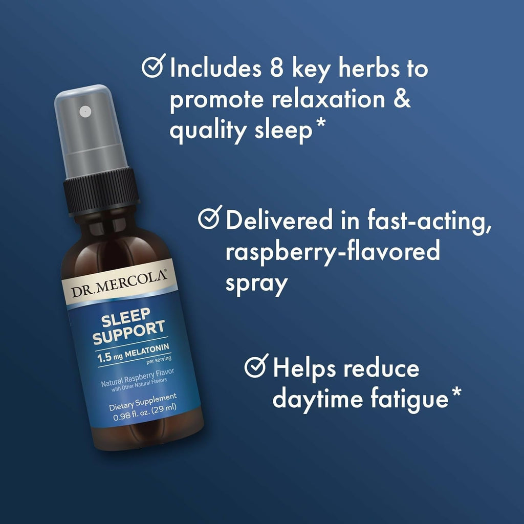 Dr. Mercola Sleep Support with Melatonin Spray - Supports Restful Sleep - Non-Gmo, Gluten-Free & Soy-Free - Natural Raspberry Flavor - 0.98 Fl Oz (35 Servings)