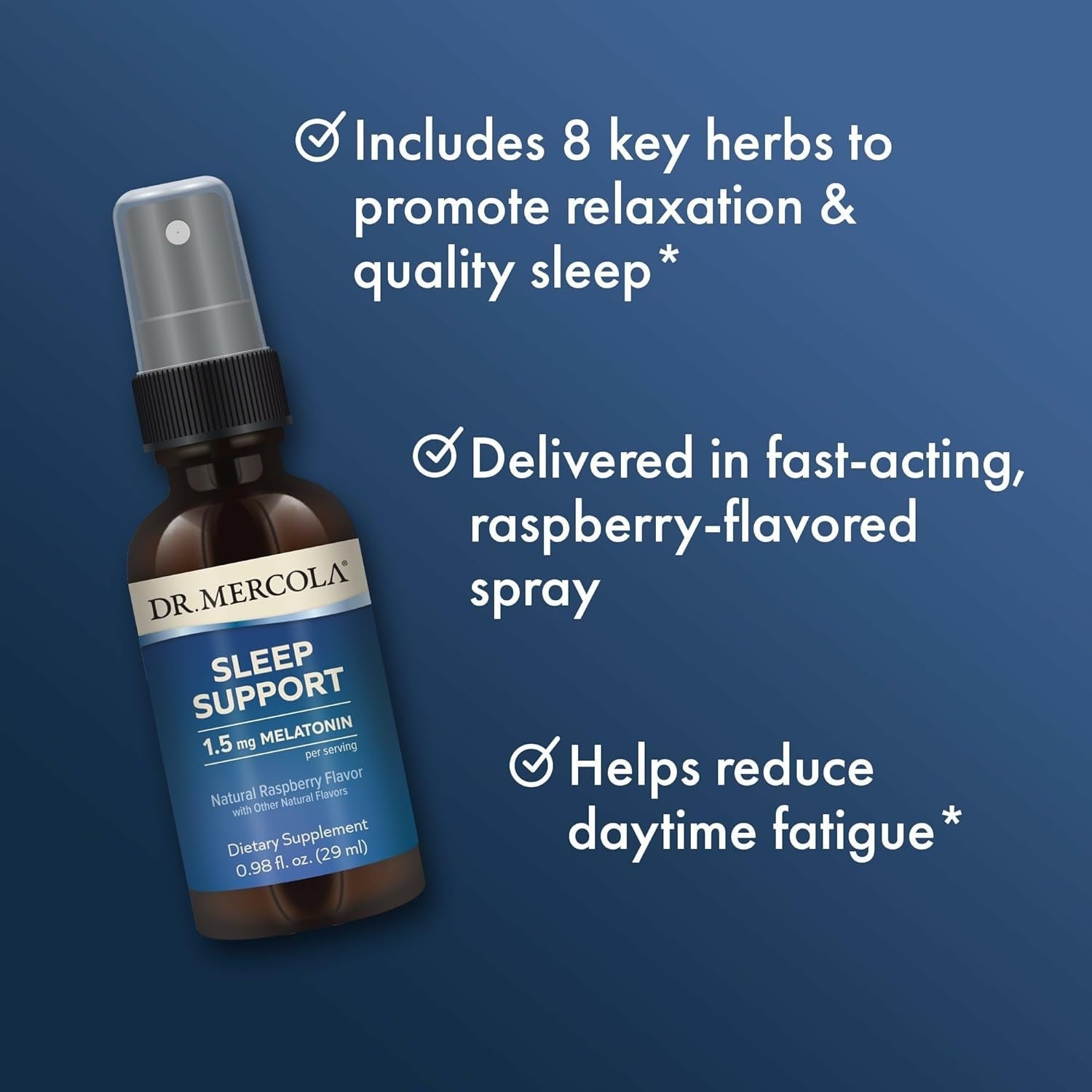 Dr. Mercola Sleep Support with Melatonin Spray - Supports Restful Sleep - Non-Gmo, Gluten-Free & Soy-Free - Natural Raspberry Flavor - 0.98 Fl Oz (35 Servings)