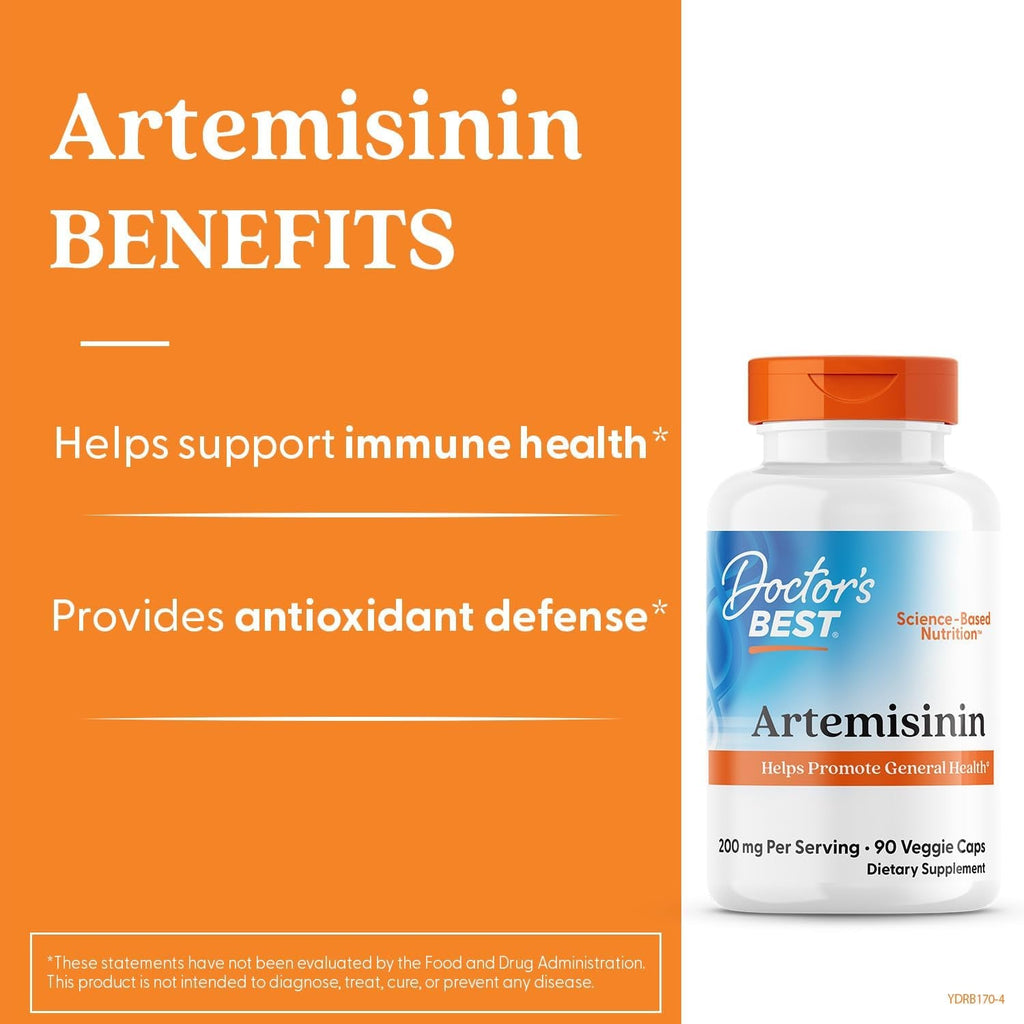 Doctor'S Best Artemisinin Supplement for Men & Women - Sourced from Sweet Wormwood Herb, Artemisia Annua Capsules, 200 Mg per Serving, Natural Immune Health Support for Adults - 90 Ct Veg Caps