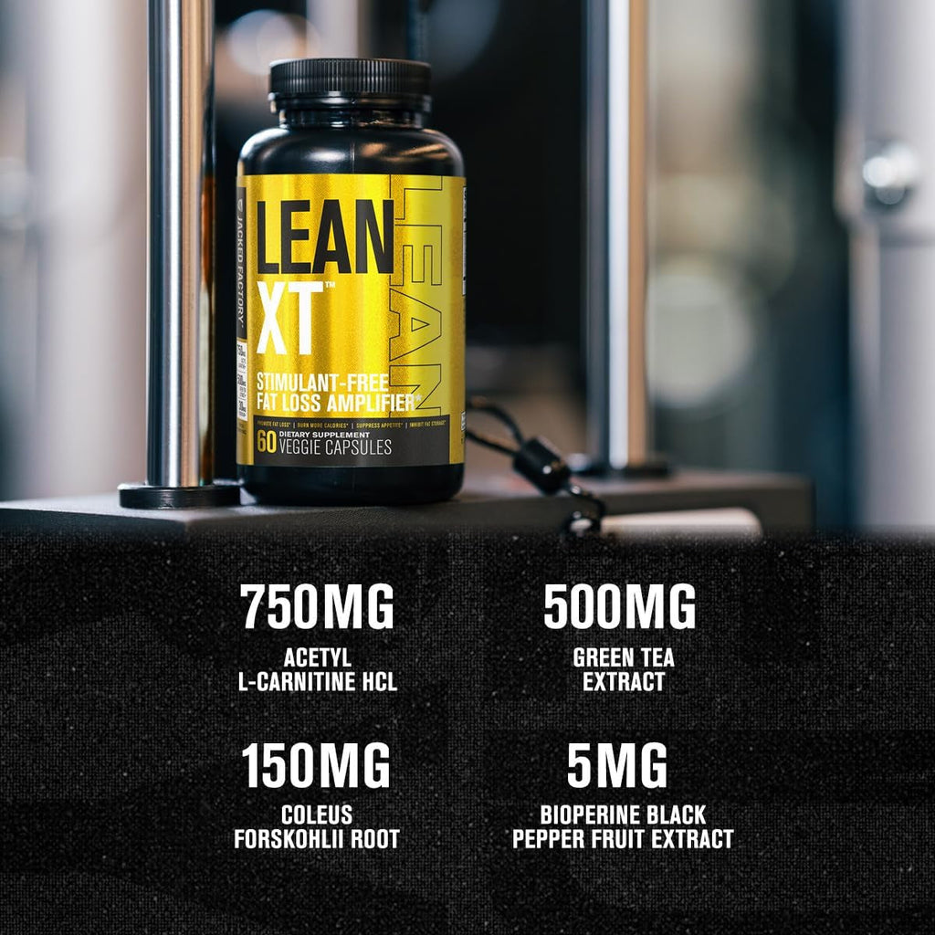 Jacked Factory Lean-Xt Caffeine Free Fat Burner - Non Stim Weight Loss Supplement, Appetite Suppressant & Metabolism Booster | Acetyl L-Carnitine, Green Tea Extract, Forskolin - 60 Natural Diet Pills