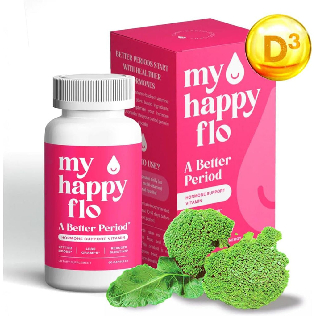 My Happy Flo Period Relief Supplement – Cramp Relief, Heavy Periods & Irregular Period Support, Bloating & Fibroid, Gentle Iron, DIM, Magnesium, Vitamin D3, Plant-Based PMS & Hormone Support | 60 Caps
