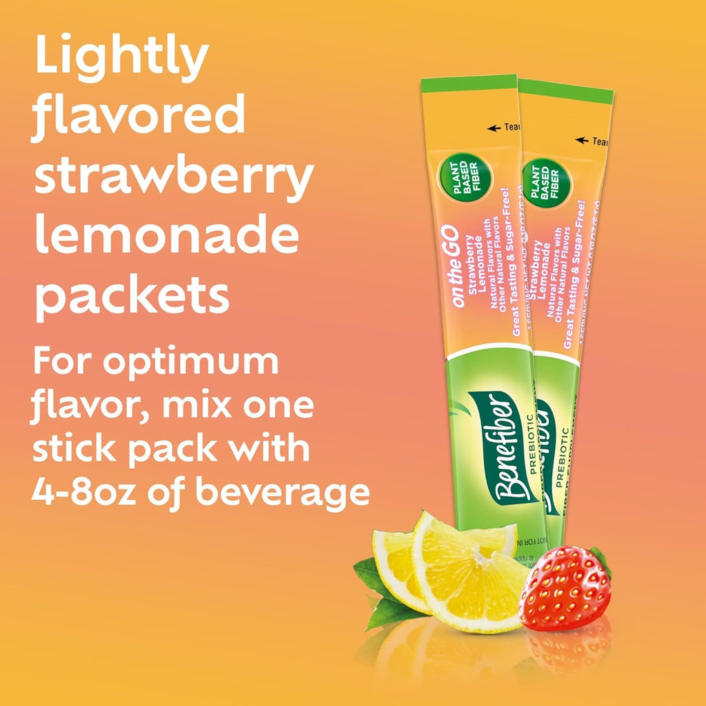 Benefiber GLP-1 Friendly Fiber Supplement, Strawberry Lemonade, on the Go Stick Packs, 36 Count